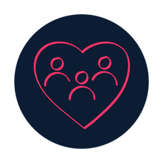 Social care. A group encircled by a love heart.