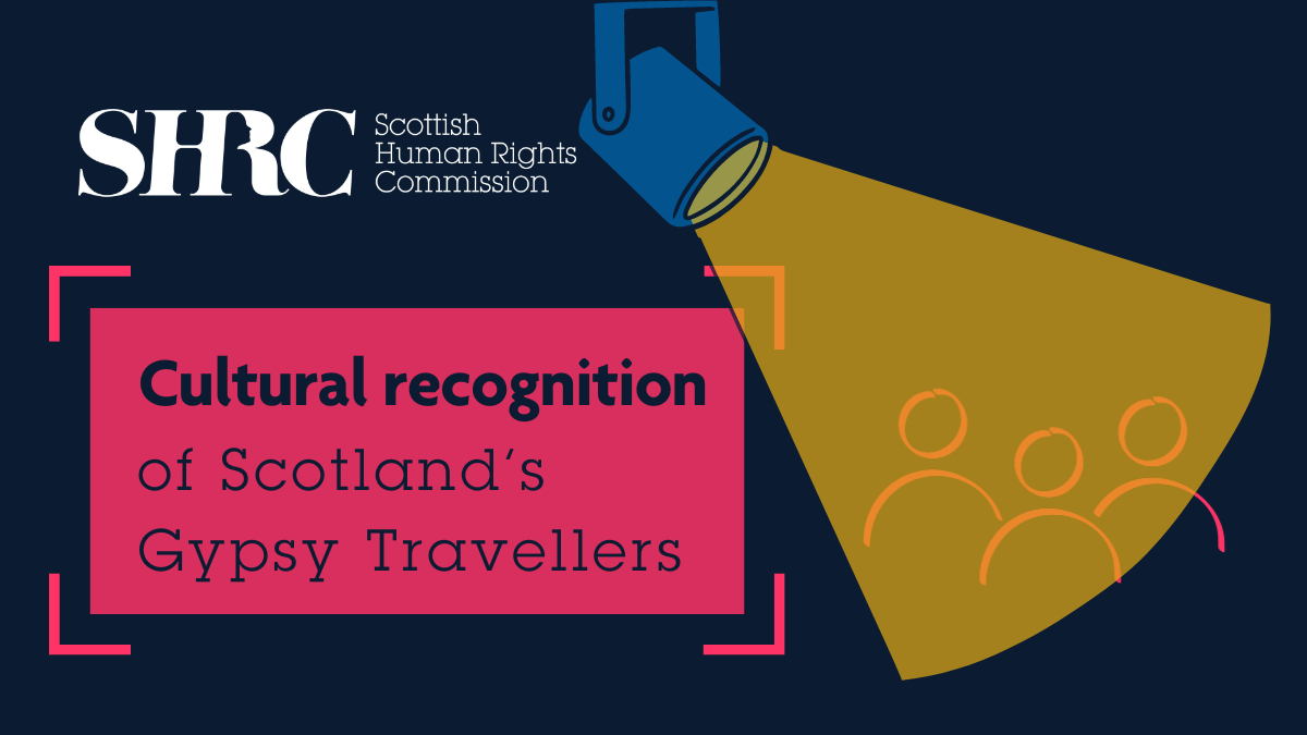 Cultural recognition of Scotland's Gypsy Travellers. Spotlight shining on a group of people