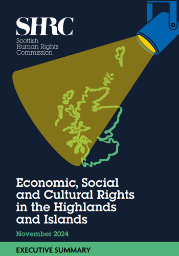 Image of the cover of the Executive Summary, showing map of Scotland with Highlands and Islands in a spotlight