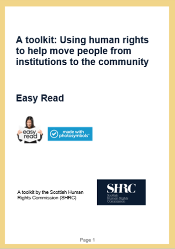 Front cover of the Easy Read on Moving people from institutions to the community